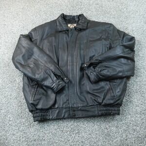 Phase Two Jacket Mens XL Black Leather Bomber Blouson Motorcycle Biker Coat Moto